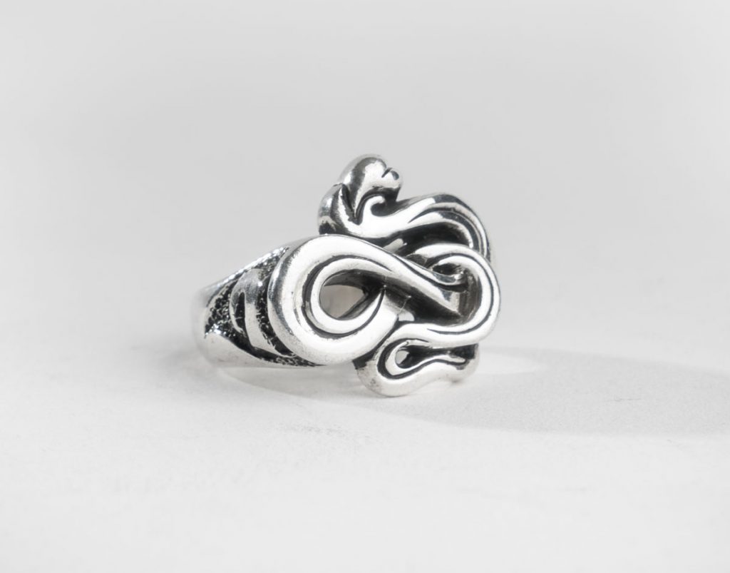 Silver ring heart and snake