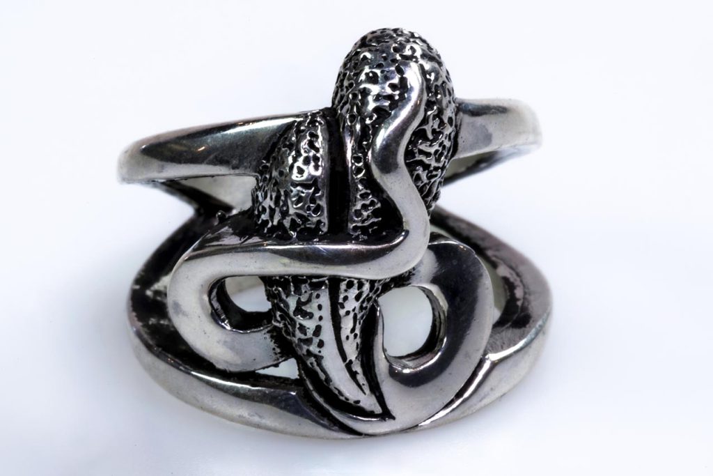 Silver ring heart and snake