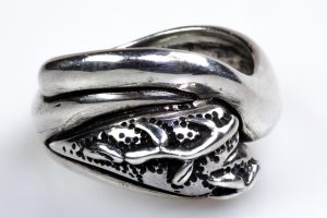 Silver ring with snake and tree branches