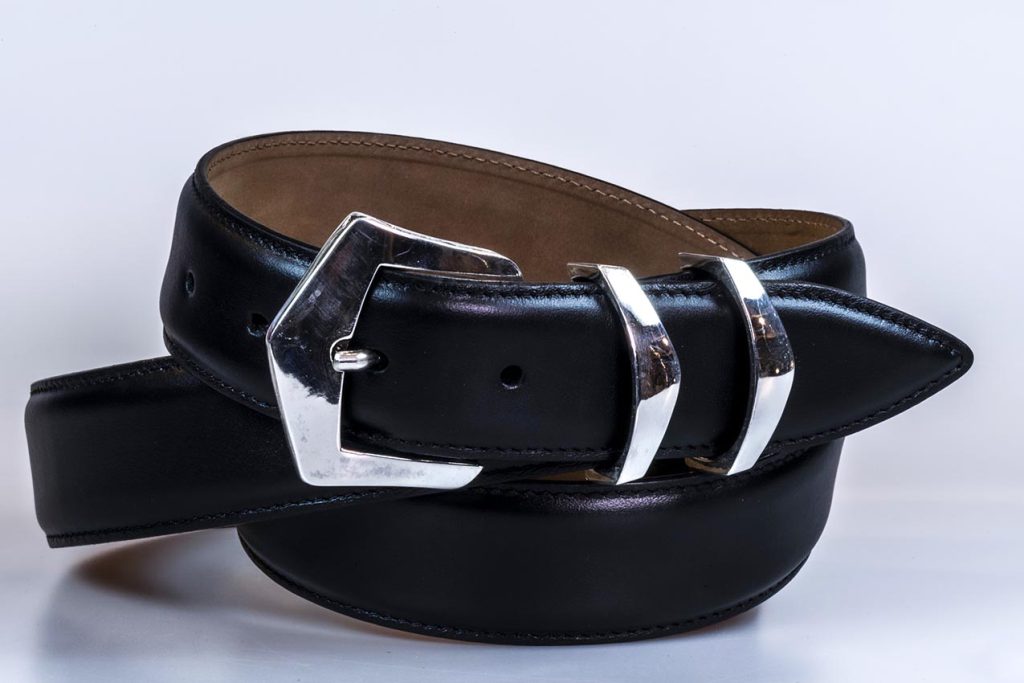 Leather belt with silver buckle