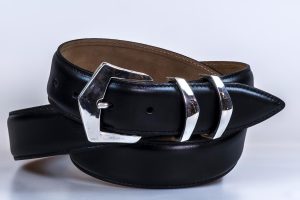 Leather belt with silver buckle
